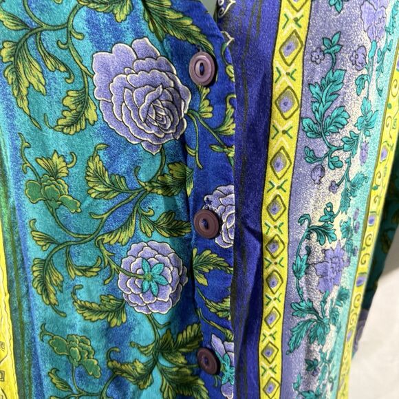 Vintage Bentley Plus Women's 20 Boho Rayon Button-Up Shirt Floral Festival Top - Picture 5 of 16